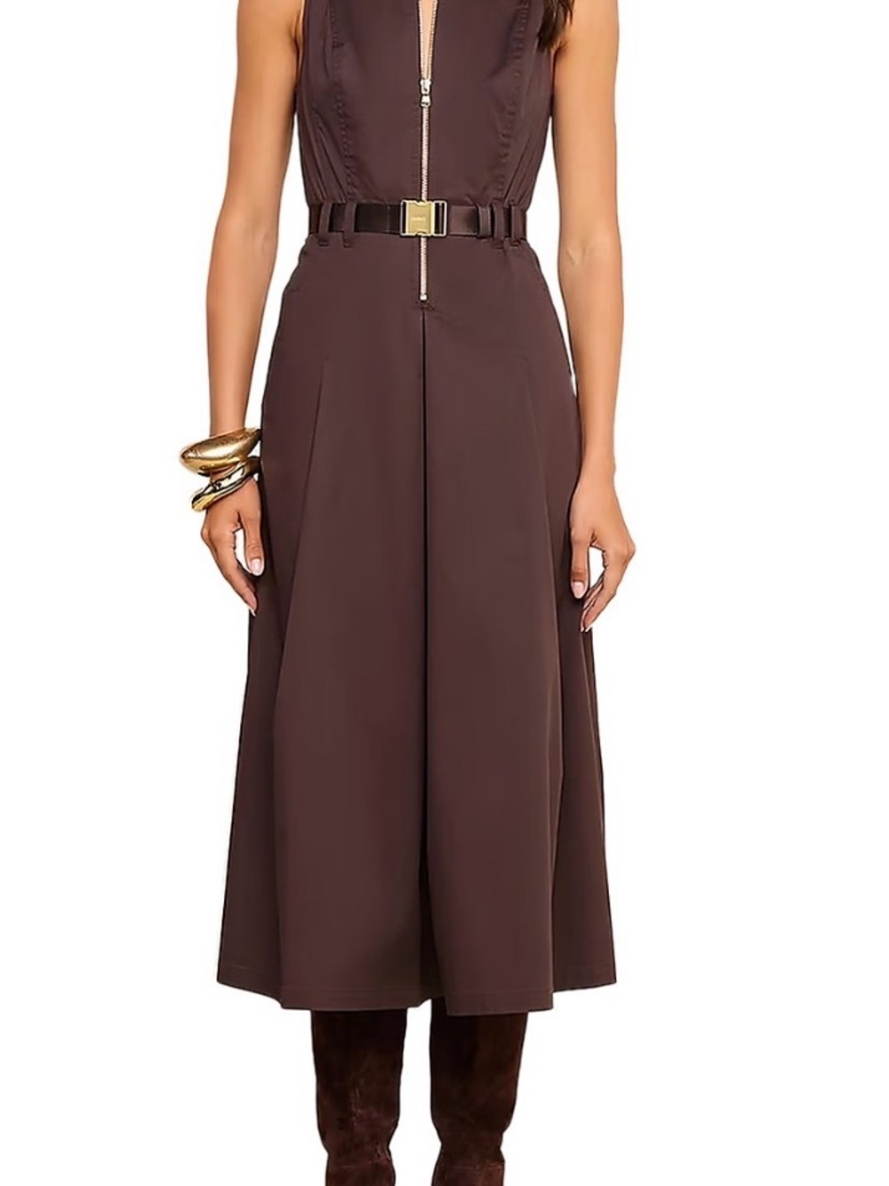 L’Agence Kolton Sleeveless Brown A-Line midi dress with Belt NWOT
